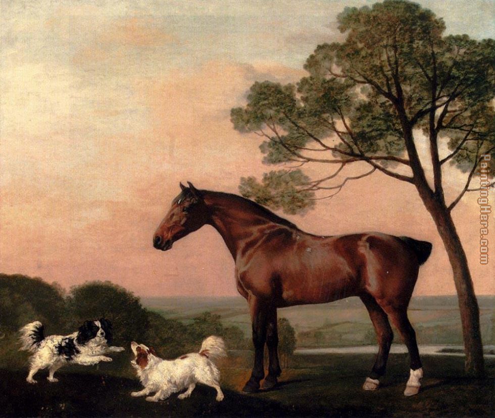 A Bay Hunter With Two Spaniels painting - George Stubbs A Bay Hunter With Two Spaniels art painting